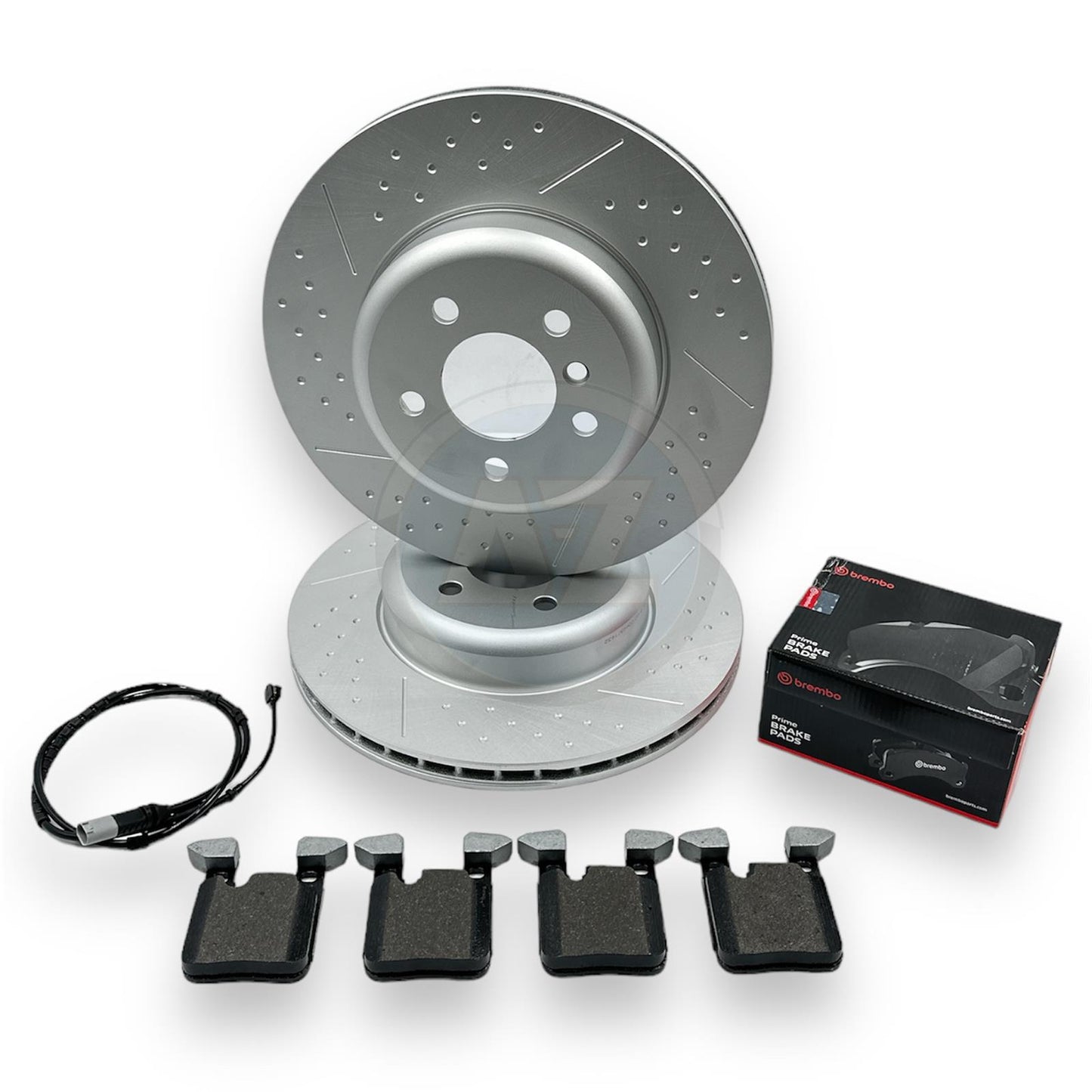 FOR BMW 330d M SPORT REAR DIMPLED GROOVED BRAKE DISCS BREMBO PADS SENSOR 345mm