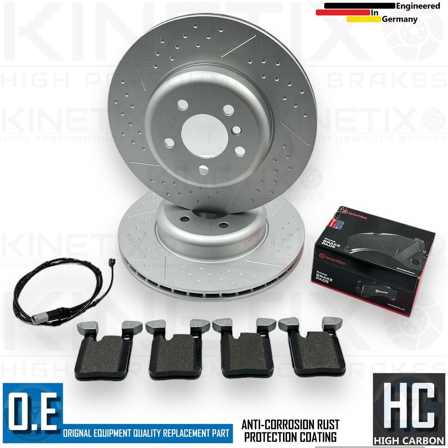 FOR BMW 330d M SPORT REAR DIMPLED GROOVED BRAKE DISCS BREMBO PADS SENSOR 345mm