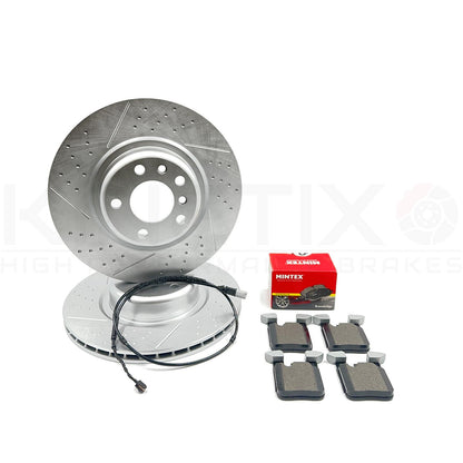 FOR BMW 328i F31 M SPORT REAR DIMPLED GROOVED BRAKE DISCS MINTEX PADS WIRE 345mm