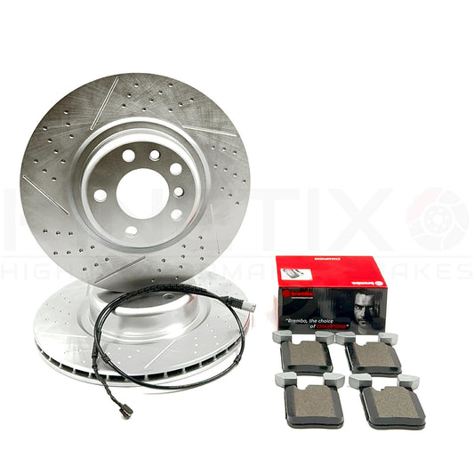 FOR BMW M235i F22 REAR DIMPLED GROOVED BRAKE DISCS BREMBO PADS WEAR SENSOR 345mm