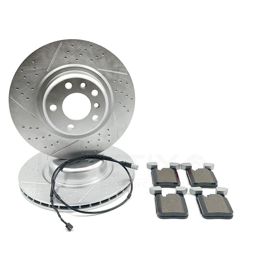 FOR BMW 218i M SPORT REAR DIMPLED GROOVED BRAKE DISCS PADS SENSOR WIRE 345mm