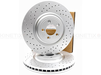 FOR JAGUAR XJR XJ-R 4.2 CROSS DRILLED FRONT BRAKE DISCS PAIR 355mm 2003-2009