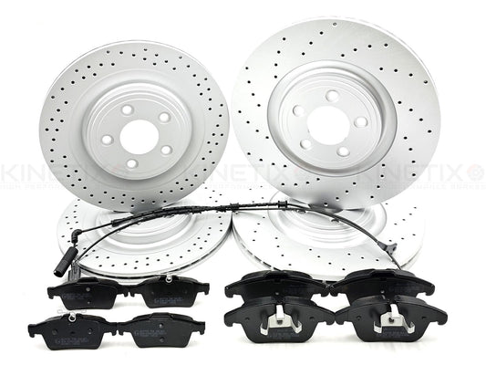 FOR JAGUAR XJ 3.0d SDV6 DRILLED FRONT REAR BRAKE DISCS PADS SENSORS 355mm 326mm