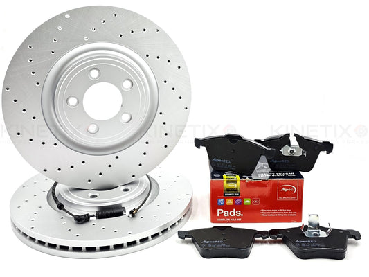 FIT JAGUAR XKR XK 5.0 V8 X150 DRILLED FRONT BRAKE DISCS PADS SENSOR 355mm