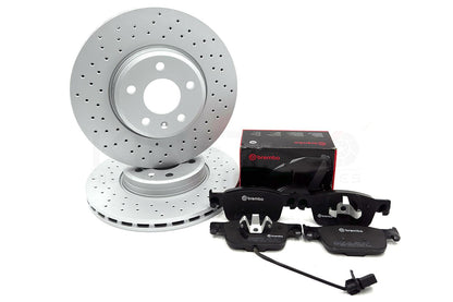 FOR AUDI A4 30 TDI B9 CROSS DRILLED FRONT BRAKE DISCS BREMBO PADS SENSOR 314mm