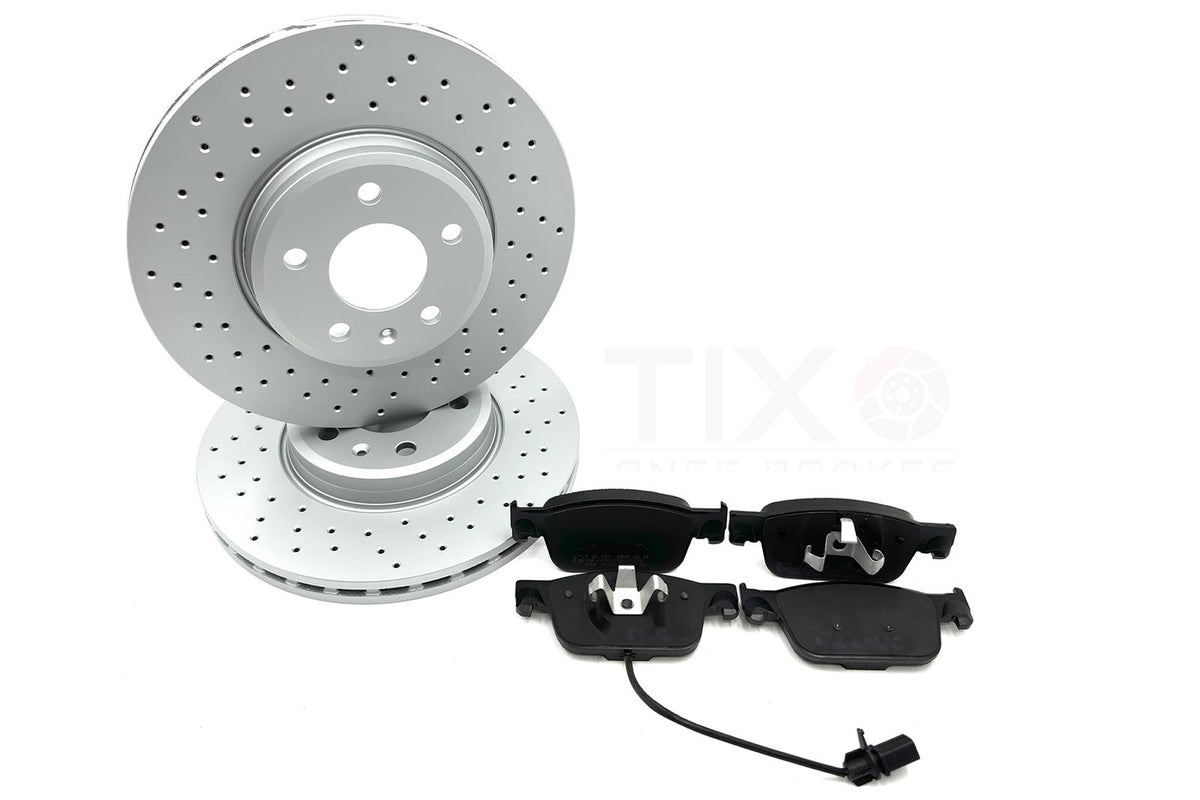 FOR AUDI A4 2.0 TFSI B9 CROSS DRILLED FRONT BRAKE DISCS PADS SENSOR 314mm