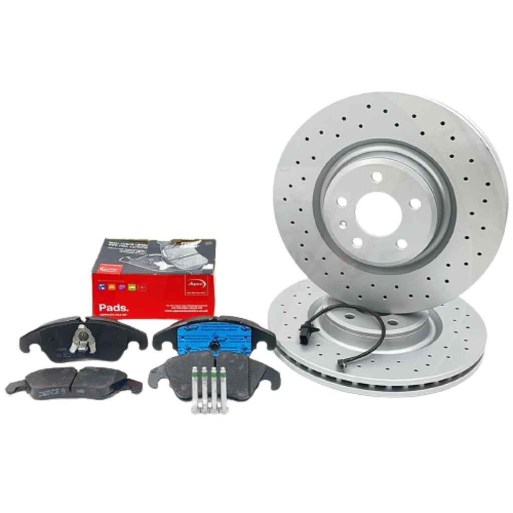 FOR AUDI S4 B8 FRONT DRILLED PERFORMANCE BRAKE DISCS APEC PADS SENSOR WIRE