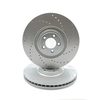 FOR JAGUAR F-TYPE 5.0 SCV8R SVR CROSS DRILLED FRONT BRAKE DISCS PAIR 380mm