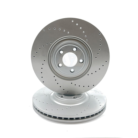 FOR JAGUAR F-TYPE 5.0 SCV8R SVR CROSS DRILLED FRONT BRAKE DISCS PAIR 380mm