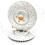 FOR JAGUAR 5.0 XKR XKR-S FRONT CROSS DRILLED BRAKE DISCS MINTEX PADS SET 380mm