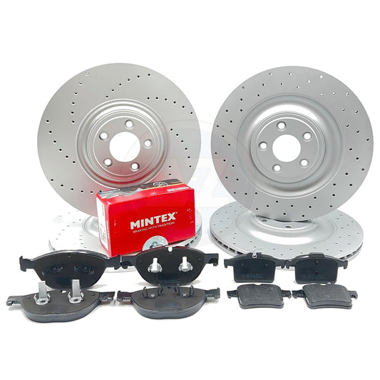 FOR JAGUAR XFR-S XKR-S XJR 5.0 V8 DRILLED FRONT REAR BRAKE DISCS MINTEX PADS