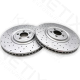 FOR JAGUAR 5.0 XKR XKR-S FRONT CROSS DRILLED BRAKE DISCS MINTEX PADS SET 380mm