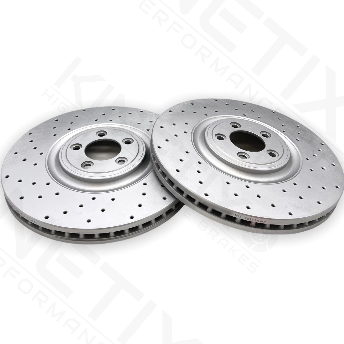 FOR JAGUAR F-TYPE 5.0 SCV8R SVR CROSS DRILLED FRONT BRAKE DISCS PAIR 380mm
