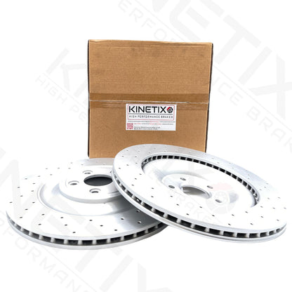 FOR JAGUAR XF XFR-S XJ SCV8 XKR XKR-S REAR DRILLED PERFORMANCE BRAKE DISCS 376m