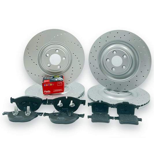 FOR JAGUAR XJR XJ-R CROSS DRILLED FRONT REAR BRAKE DISCS APEC PADS 380mm 376mm