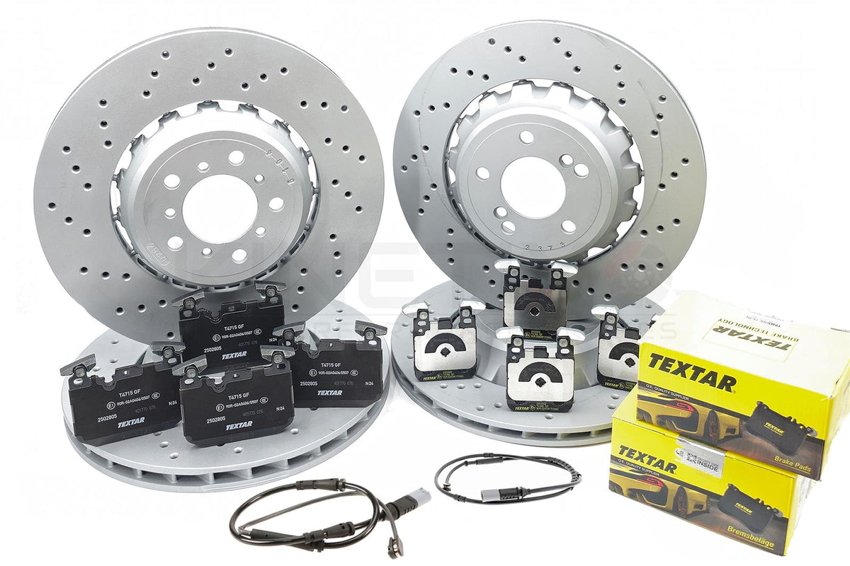 FOR BMW M2 M3 M4 FRONT REAR DRILLED BRAKE DISCS TEXTAR PADS SENSORS 380mm 370mm