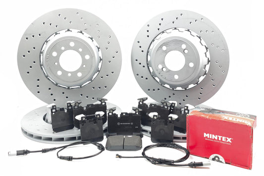 FOR BMW M2 M3 M4 FRONT & REAR DRILLED BRAKE DISCS MINTEX PADS SENSORS 380m 370m