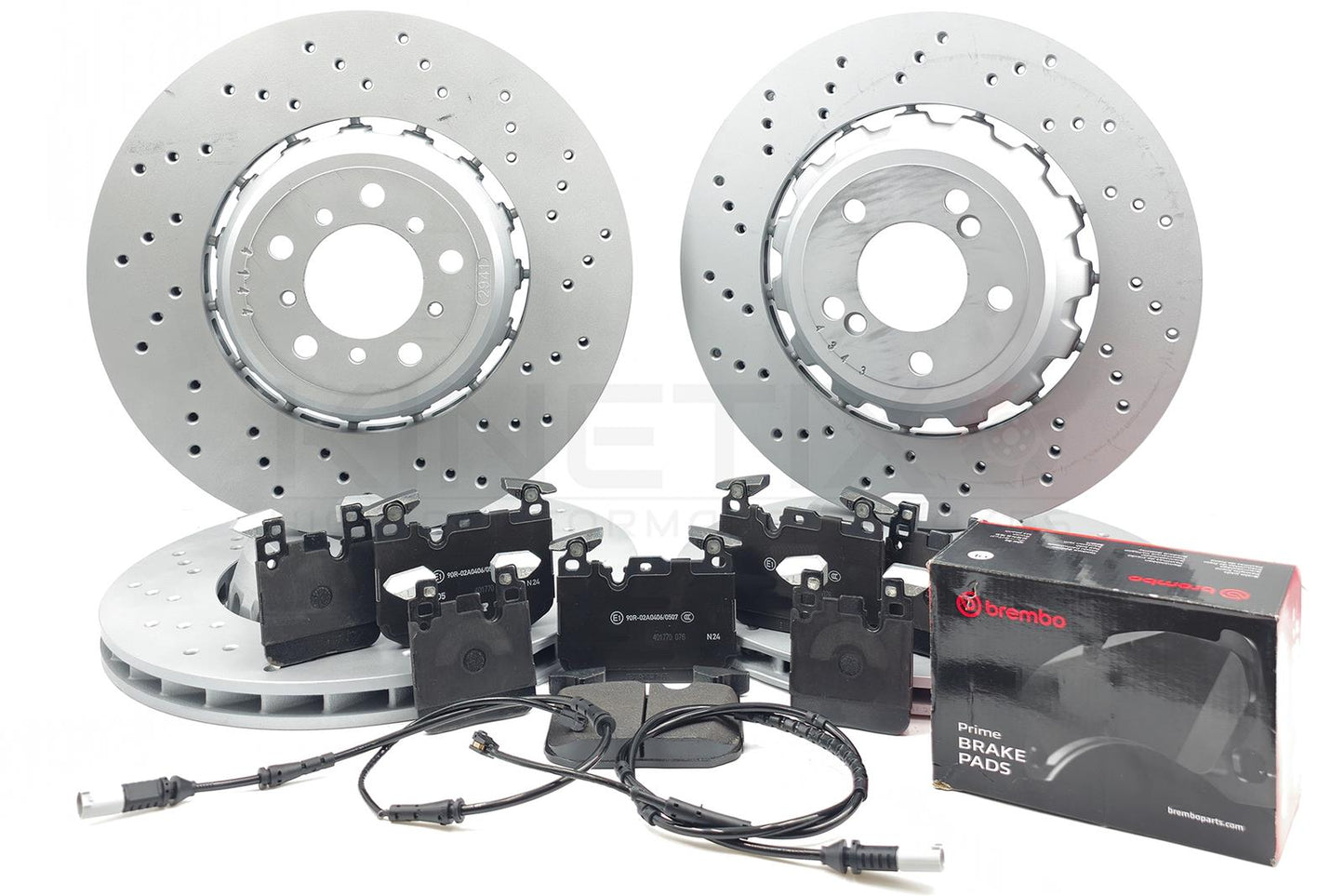 FOR BMW M2 M3 M4 FRONT & REAR CROSS DRILLED BRAKE DISCS BREMBO PADS WEAR SENSORS