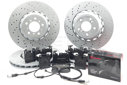 FOR BMW M2 M3 M4 FRONT & REAR CROSS DRILLED BRAKE DISCS BREMBO PADS WEAR SENSORS