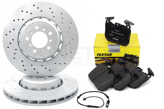 FOR BMW M4 F82 FRONT LEFT RIGHT DRILLED BRAKE DISCS TEXTAR PADS + SENSOR 380mm