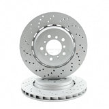 FOR BMW M3 E46 CSL CROSS DRILLED FRONT BRAKE DISCS BREMBO PADS SENSOR 345mm