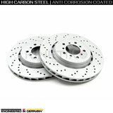 FOR BMW M3 E46 CSL FRONT LEFT RIGHT CROSS DRILLED BRAKE DISCS PAIR 345mm X 28mm