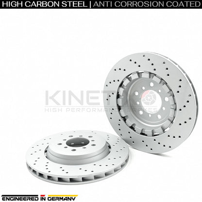 FOR BMW M3 E46 CSL FRONT LEFT RIGHT CROSS DRILLED BRAKE DISCS PAIR 345mm X 28mm