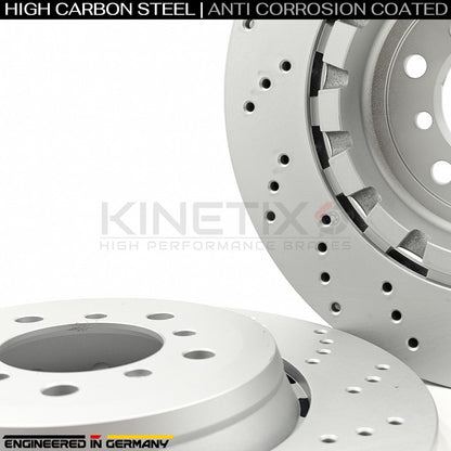 FOR BMW M3 E46 CSL FRONT LEFT RIGHT CROSS DRILLED BRAKE DISCS PAIR 345mm X 28mm