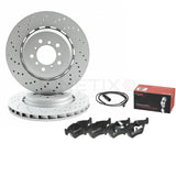 FOR BMW M3 E46 CSL CROSS DRILLED FRONT BRAKE DISCS BREMBO PADS SENSOR 345mm