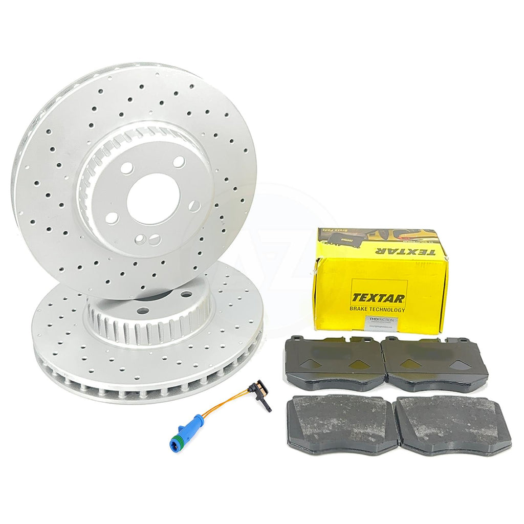 FOR MERCEDES C160 AMG SPORT BONDED FRONT BRAKE DISCS TEXTAR PADS SENSOR 318mm