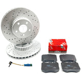 FOR MERCEDES C-CLASS C220d AMG SPORT FRONT BRAKE DISCS TRW PADS SENSOR 318mm