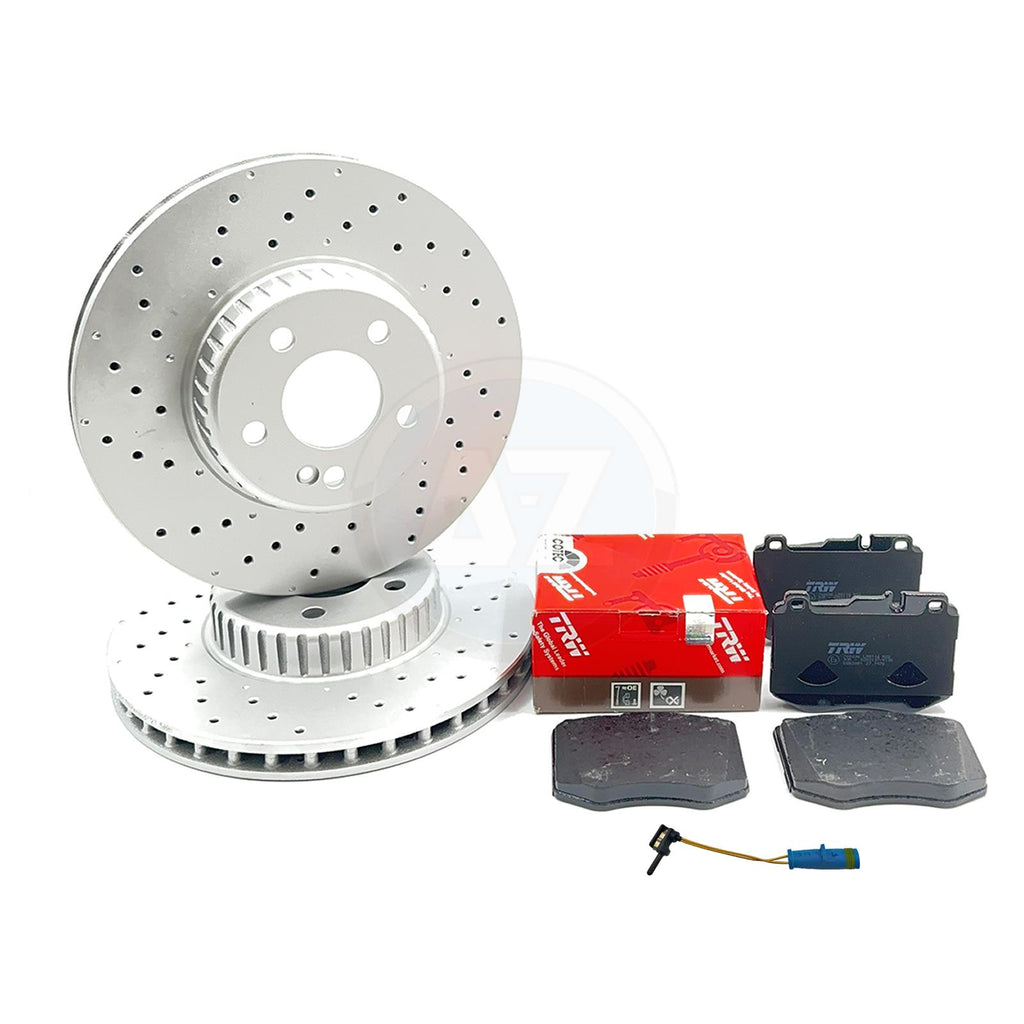 FOR MERCEDES C-CLASS C220d AMG SPORT FRONT BRAKE DISCS TRW PADS SENSOR 318mm