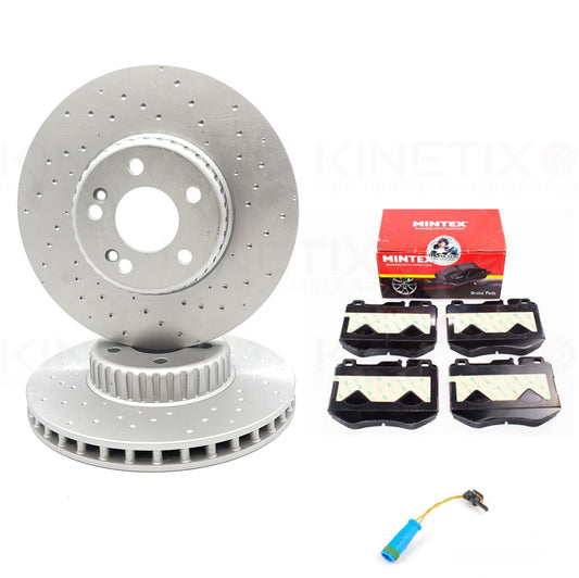 FOR MERCEDES C220d AMG SPORT BONDED FRONT BRAKE DISCS MINTEX PADS SENSOR 318mm