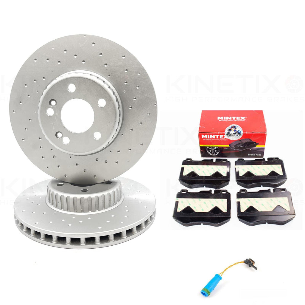 FOR MERCEDES C CLASS AMG W205 FRONT BONDED BRAKE DISCS MINTEX PADS WIRE SENSOR