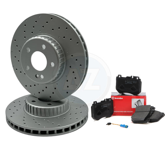 FOR MERCEDES C200 AMG SPORT BONDED FRONT BRAKE DISCS BREMBO PADS SENSOR 318mm