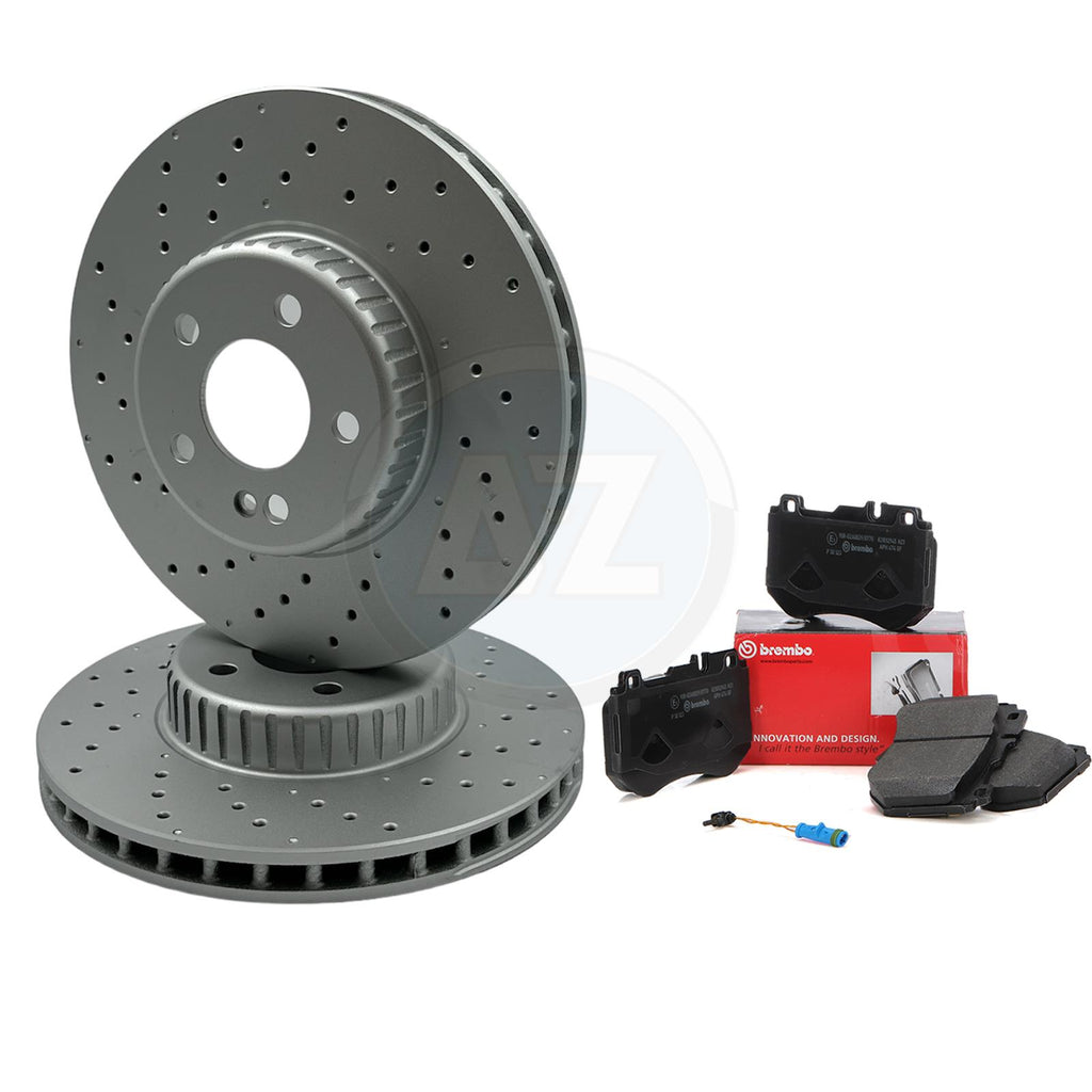 FOR MERCEDES C200d AMG SPORT BONDED FRONT BRAKE DISCS BREMBO PADS SENSOR 318mm