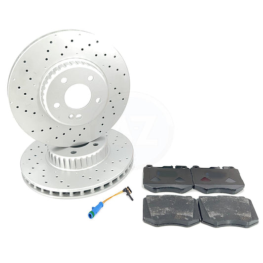 FOR MERCEDES C220d AMG SPORT BONDED FRONT BRAKE DISCS PADS WEAR SENSOR 318mm