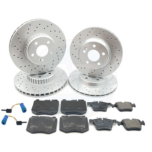FOR MERCEDES C180d C200d AMG SPORT FRONT REAR BRAKE DISCS PADS WIRES 318mm 300mm
