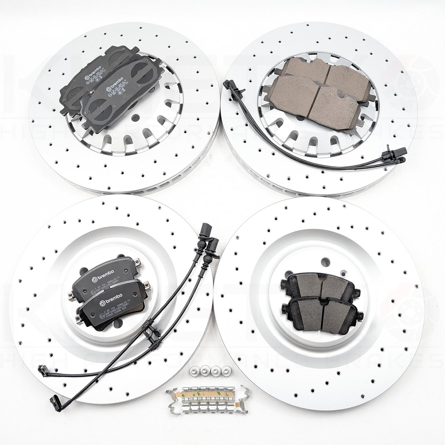 FOR AUDI A6 A7 A8 DRILLED FRONT REAR BRAKE DISCS BREMBO PADS SENSORS 375mm 330mm