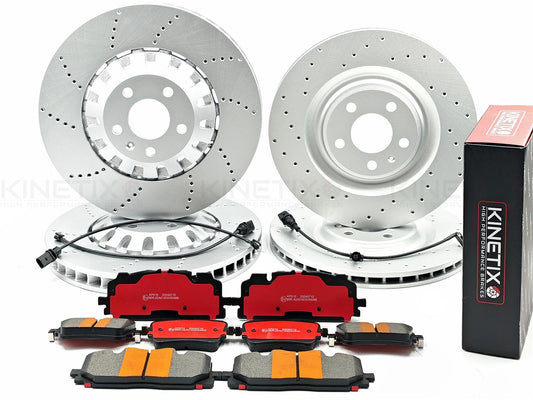 FOR AUDI S4 S5 S6 S7 DRILLED FRONT REAR BRAKE DISCS PADS SENSORS 375mm 350mm