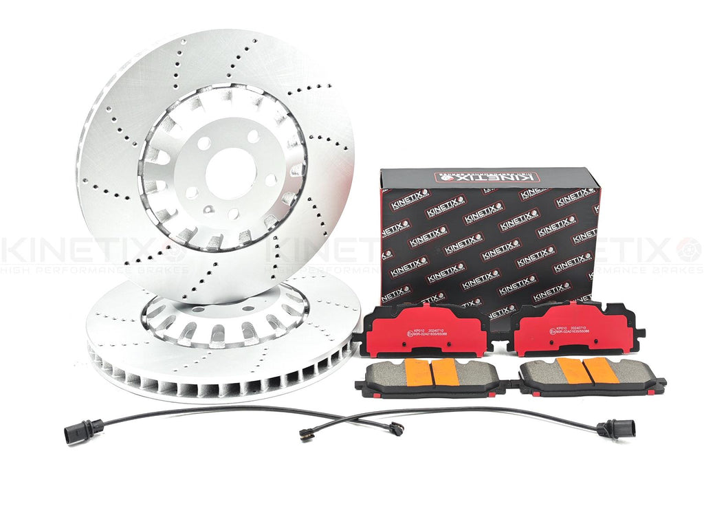 FOR AUDI Q7 Q8 3.0 TDI 45 TDI 50 TDI DRILLED FRONT BRAKE DISCS PADS SENSORS 375m
