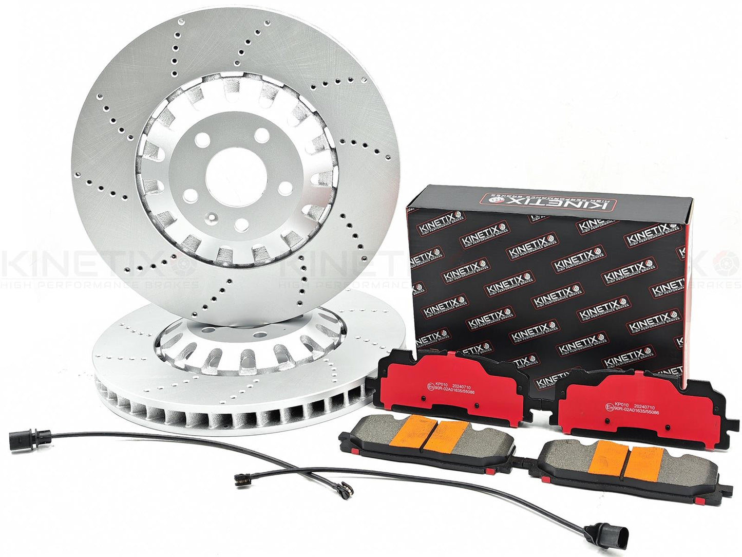 FOR AUDI Q8 FRONT DRILLED BRAKE DISC PADS WEAR WIRE SENSORS 375mm X 36mm