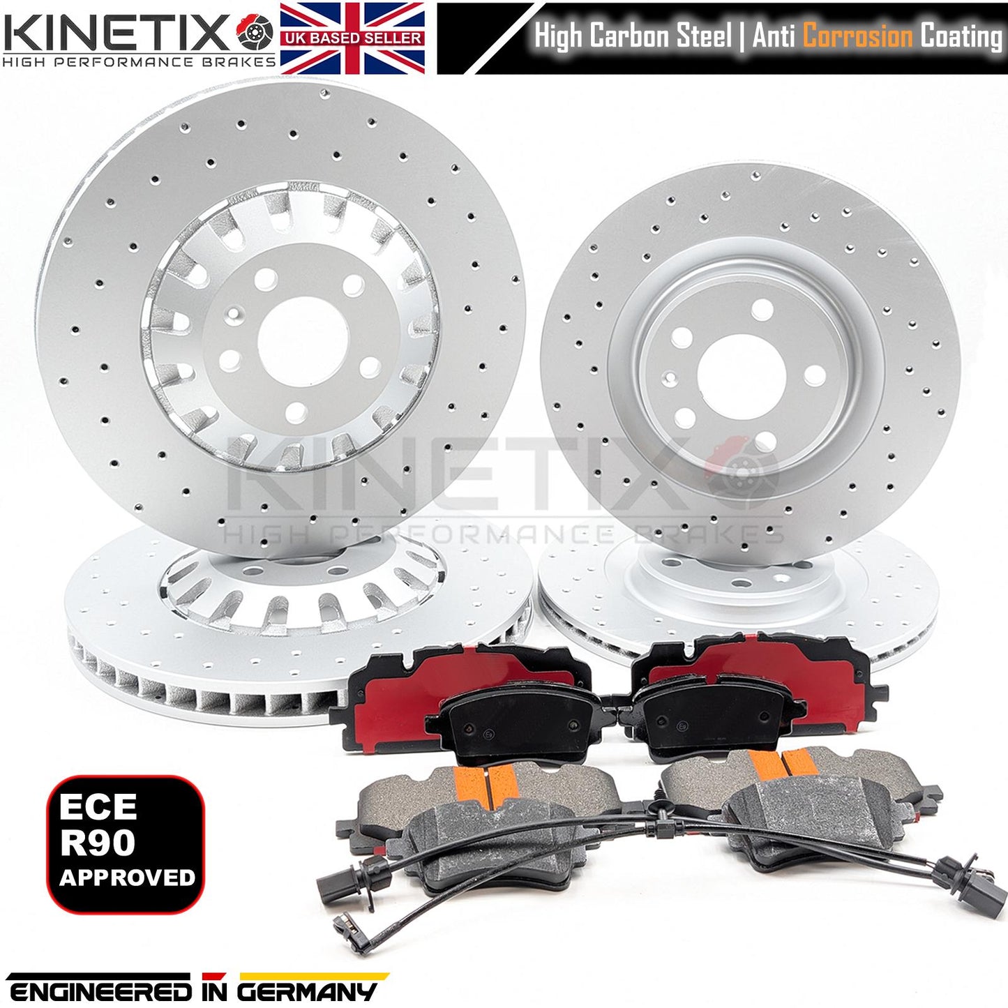 FOR AUDI S4 B9 S5 F5 DRILLED FRONT REAR BRAKE DISCS PADS SENSORSS 375mm 330mm