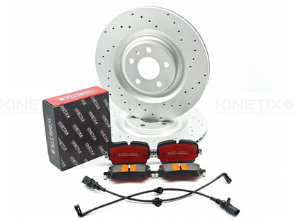 FOR AUDI Q7 3.0 TFSI REAR DRILLED BRAKE DISCS PADS WEAR WIRE SENSORS 350mm