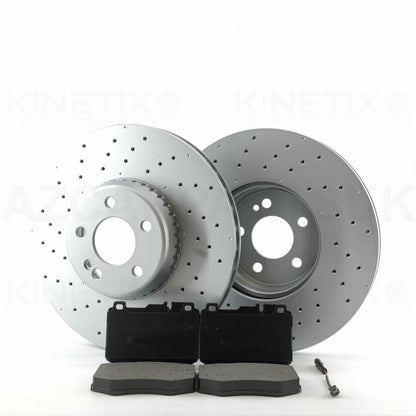 FOR MERCEDES E350 AMG SPORT DRILLED PERFORATED FRONT BRAKE DISCS PADS SENSOR 342mm