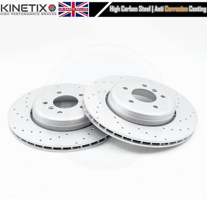 FOR BMW 5 SERIES M SPORT E60 E61 DRILLED REAR BRAKE DISCS PADS & SENSOR WIRE 345