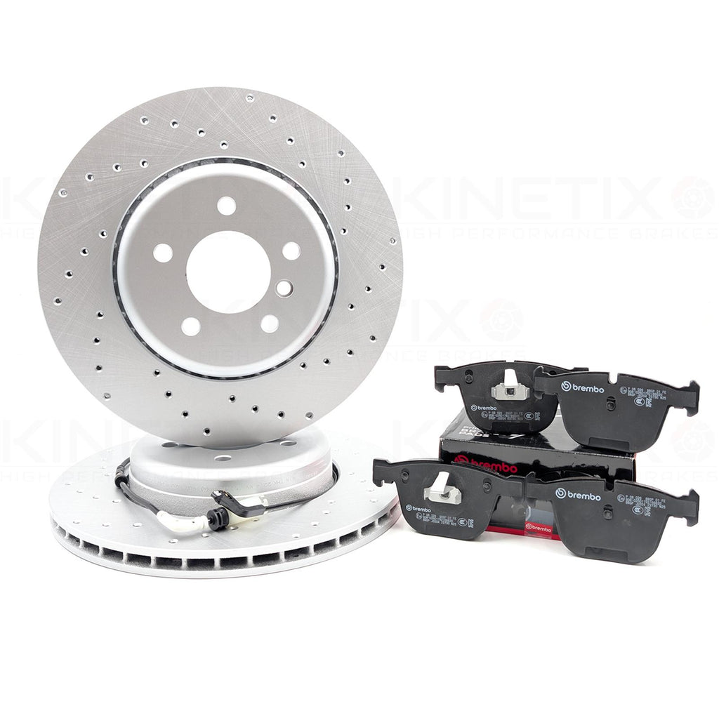 FOR BMW 5 SERIES M SPORT E60 E61 DRILLED REAR BRAKE DISCS BREMBO PADS & SENSOR