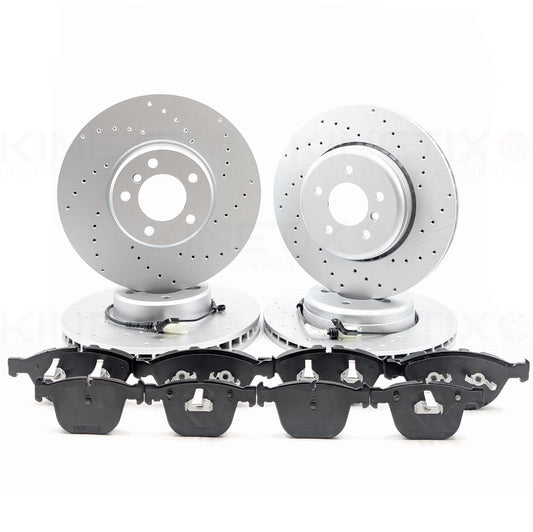 FOR BMW 6 SERIES 635d FRONT REAR DRILLED BRAKE DISCS WIRE SENSORS 348mm 345mm