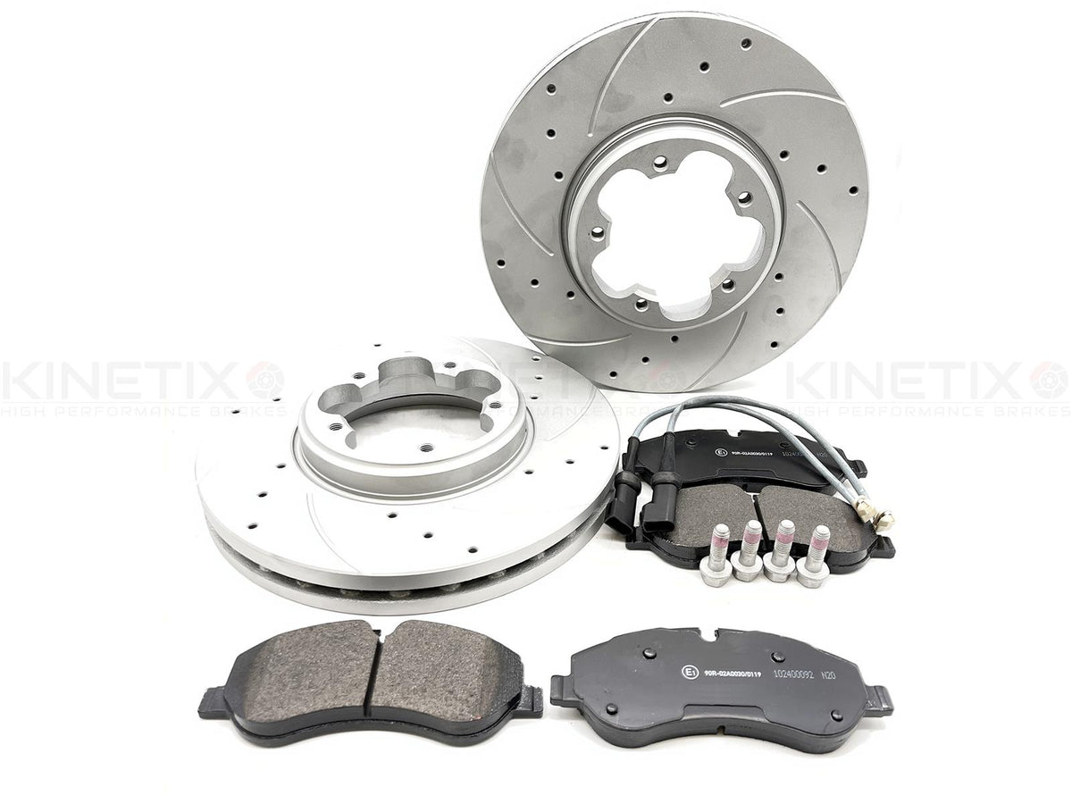 FOR FORD TRANSIT 2.2 TDCi DRILLED & GROOVED FRONT BRAKE DISCS PADS SENSORS 288mm
