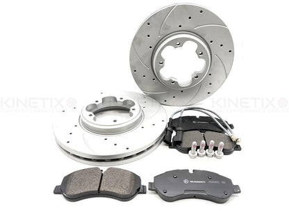 FOR FORD TRANSIT 2.2 TDCi DRILLED & GROOVED FRONT BRAKE DISCS PADS SENSORS 288mm